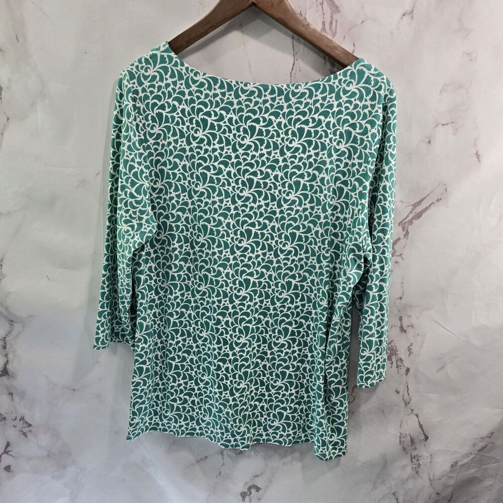 Chicos Shirt Womens Large 2 Green White Half Quarter Sleeve Stretch Scoop Tee - Picture 5 of 10